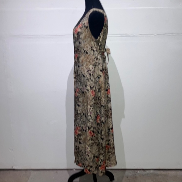 Brown and coral cool toned floral button down adjustable waist long dress - Picture 10 of 14
